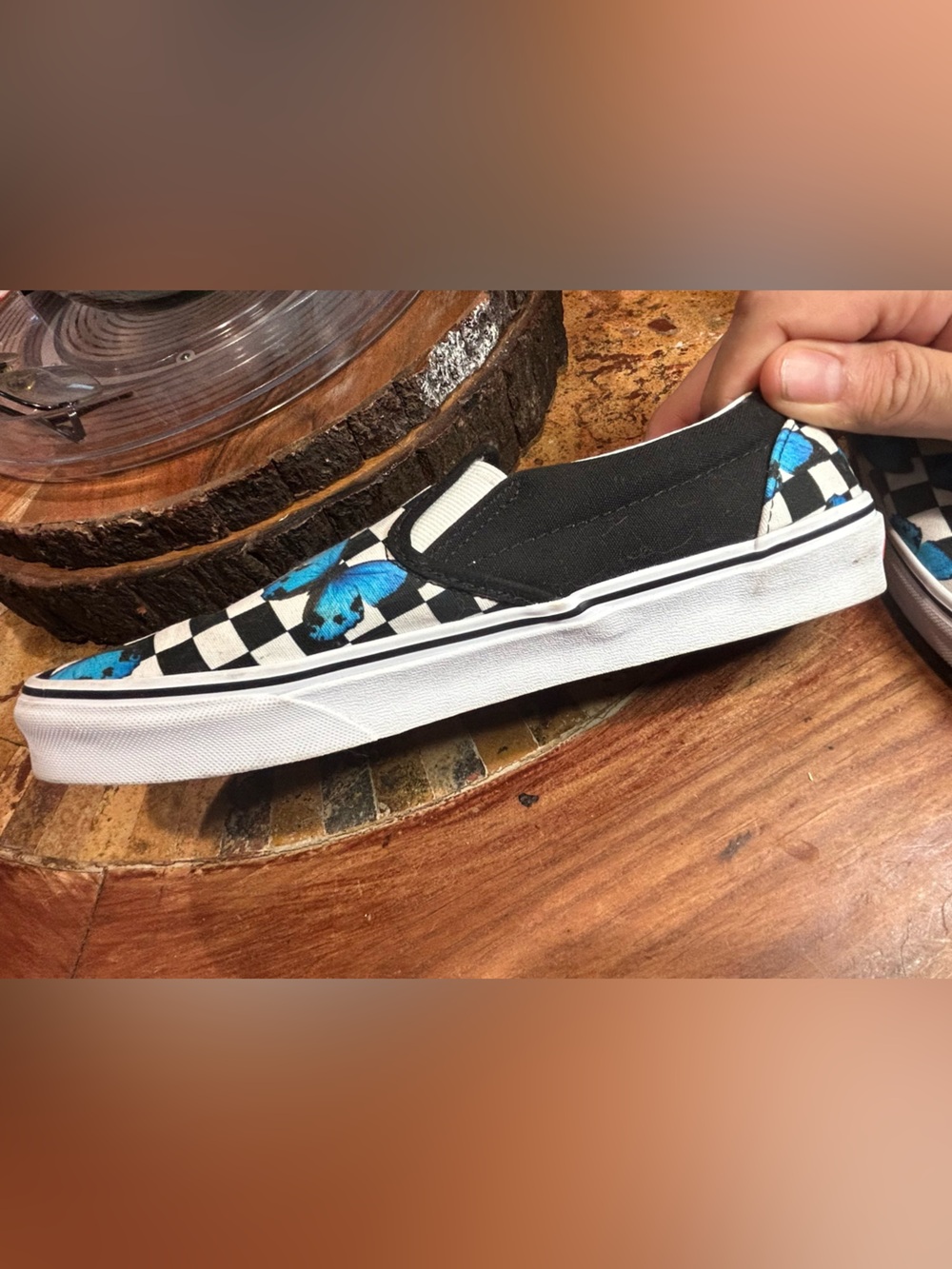 Vans Black/Blue Butterfly Checkered Unisex size 9.5 men 11 women Excellent con - Picture 4 of 13
